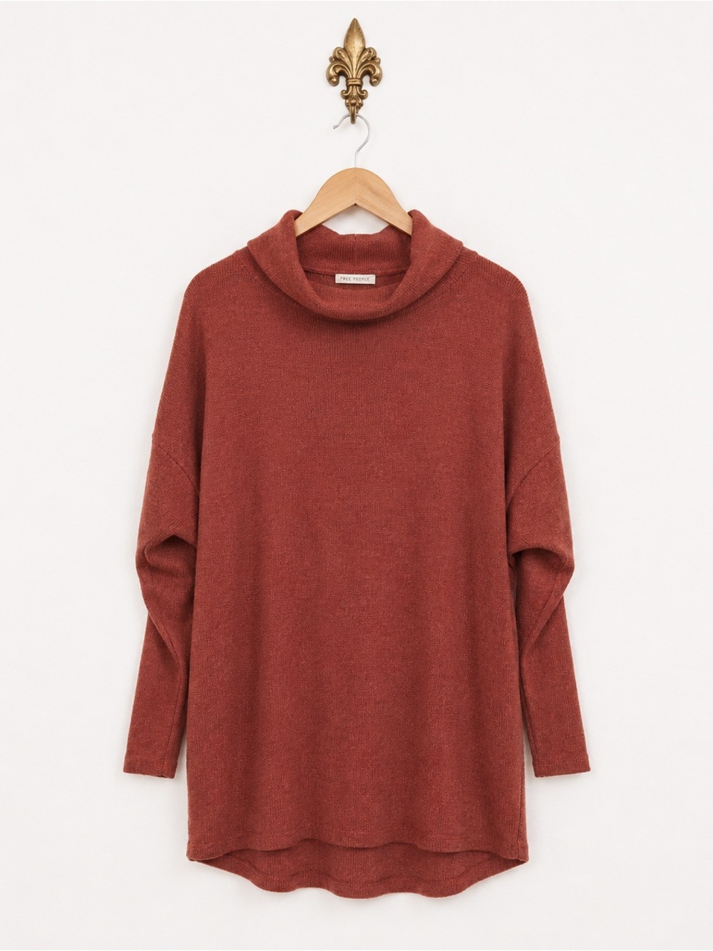 FP rust mock oversized tunic neutral pullover knit sweater XS